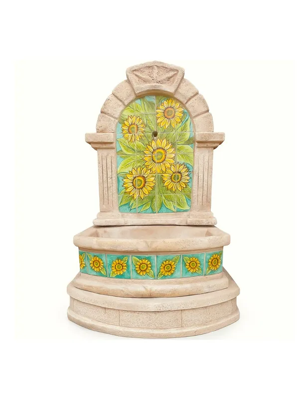 Fontana Spagnola Modello Girasoli Maiolica H120xL80xP45 cm Cemento Effetto Pietra Betrouwbaar