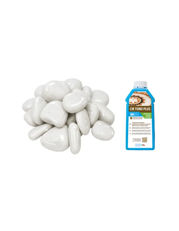 Ciottoli decorativi Bianco Carrara – Effetto bagnato brillante con CIR Tono Plus Protettivo 1 pz., 25/40, 5 kg + 1 L Laatste Versie