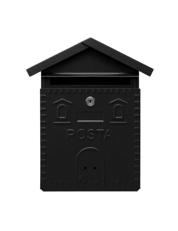 Gratis Retour Cassetta Postale Rustica Nera In Ferro Battuto 280x90xH.350 mm