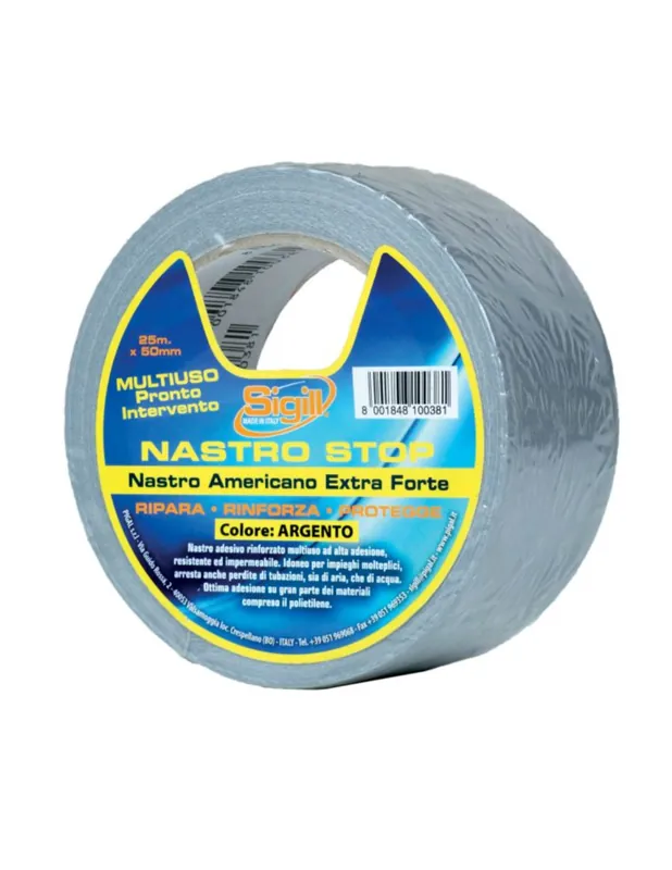 Nu Kopen Nastro Stop Argento Rinforzato Multiuso Impermeabile 25 m x 50 mm