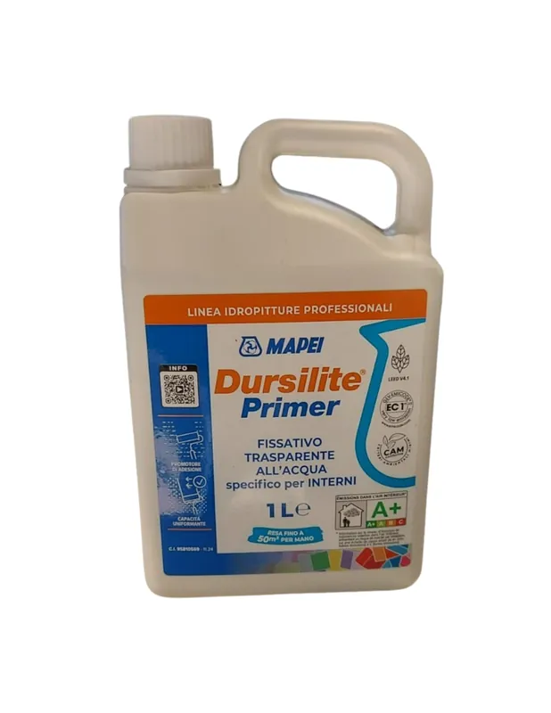 Dursilite Primer Fissativo Base Acqua Trasparente Per Muri Interni 1 pz., 1 lt Voordeelprijs