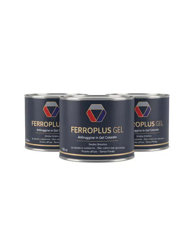 Merkproduct Kit 3 Pezzi Ferroplus Gel Smalto Antiruggine Rosso Fuoco 750 ml