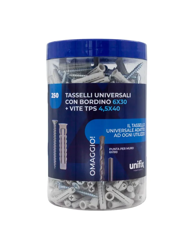 Tassello Universale 6x30 Con Vite TPS 4,5x40 e Punta Muro 8x120 Box 250 Pezzi Actieprijs