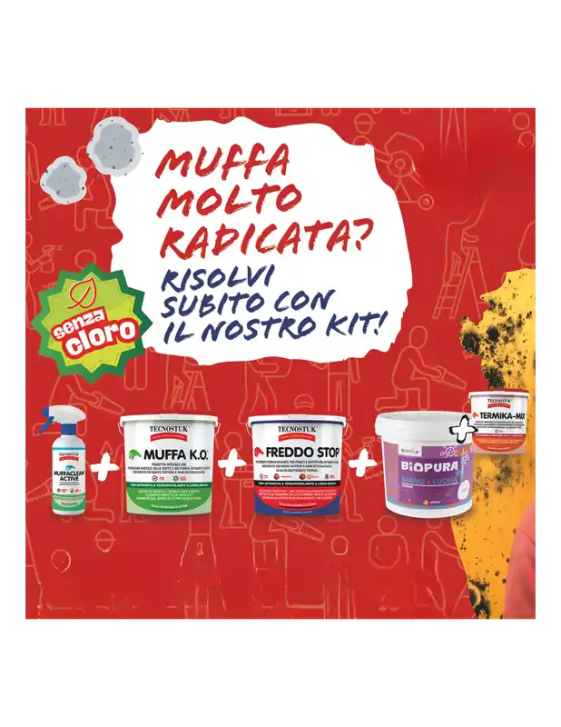 Finale Uitverkoop KIT Per Muffa Molto Radicata Tecnostuk Con Pittura Cromika Bianca 2,5 L
