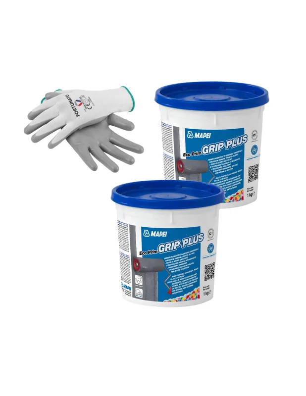 MAPEI Eco Prim Grip Plus Primer Adesione Pareti Pavimenti 2x1kg e Guanti Nitrile Beperkt Aanbod