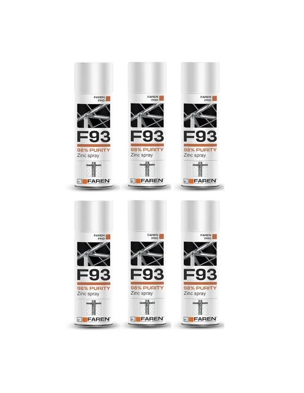 Premium FAREN F93 Zinco Spray 98% Zincante Anticorrosivo Antiruggine 400 ml 6 Pezzi