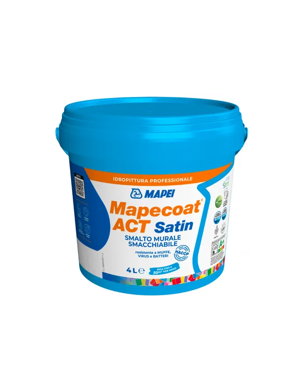 MAPEI Mapecoat Act Satin Smalto Murale Lavabile Antimuffa Antibatterico Interni 4 lt, 1 pz. Tijdelijk Beschikbaar