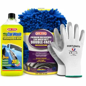 Kit Lavaggio Auto Mafra Con Shampoo, Guanto Double Face e Guanti Da Lavoro Nieuw