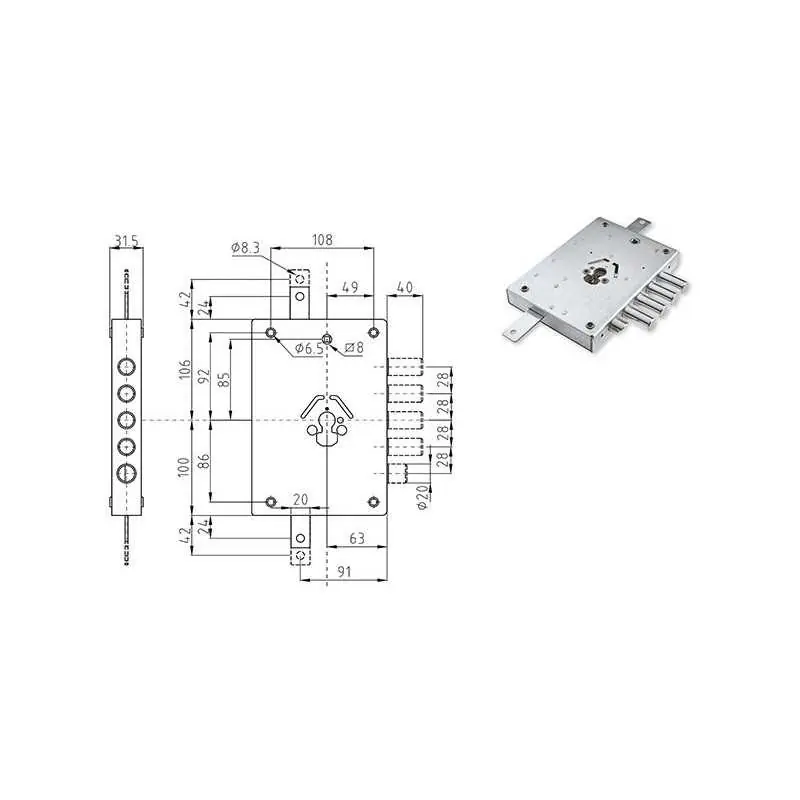 SERRATURA DIERRE TRIPLICE CILINDRO E63 NE42,Eur Versione DESTRA Hete Deal
