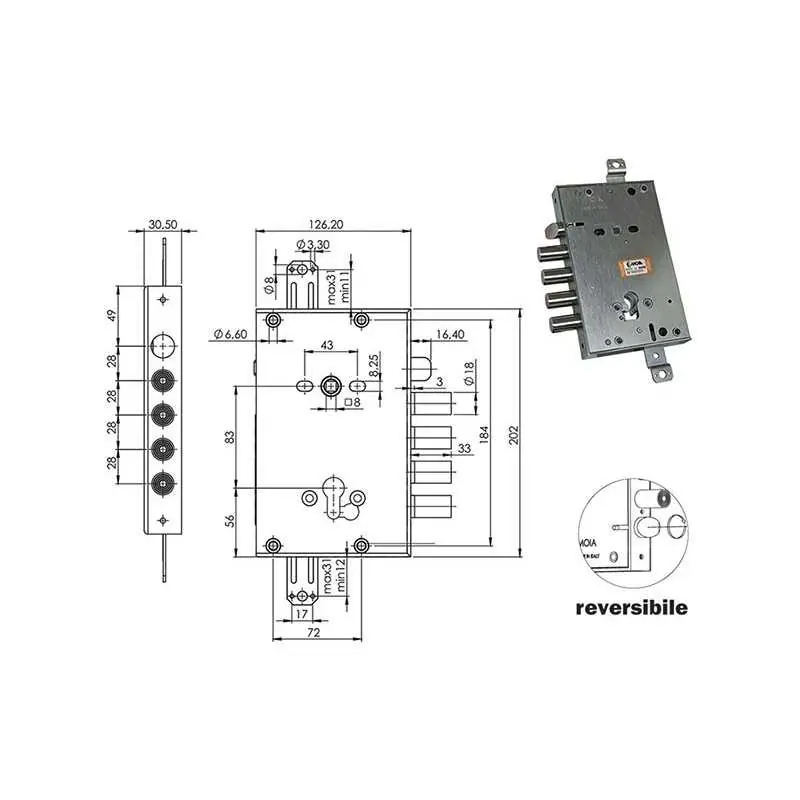 SERRATURE MOIA RCI664/280RFB REVERSIBILE,Eur Weekendaanbieding