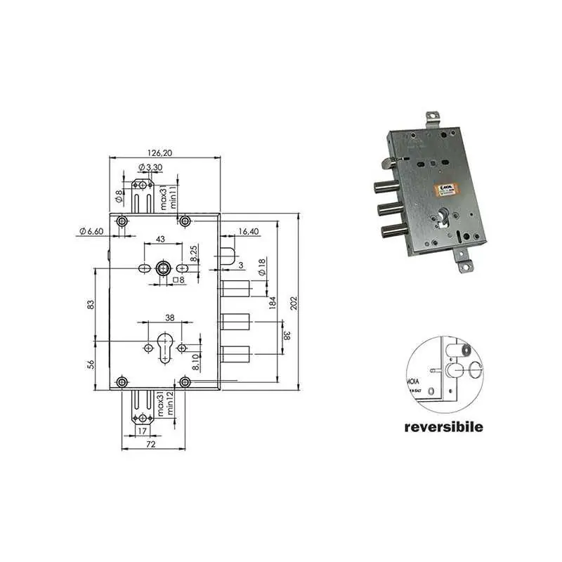 SERRATURA MOIA RCI664/380RFB REVERSIBILE,Eur Korting