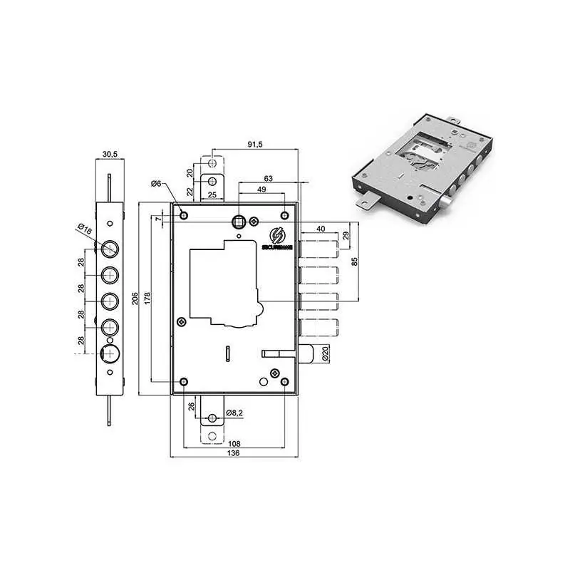 SERRATURE SECUREMME PORTE BLINDATE 2501.28,Eur Versione DESTRA Goedkoop
