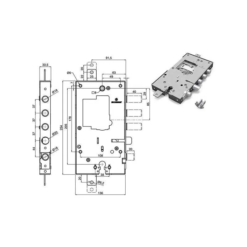 SERRATURE SECUREMME PORTE BLINDATE DOPPIA Versione DESTRA Op = Op