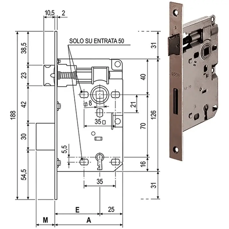 Actieprijs SERRATURE AGB PATENT PICCOLA B.QUADRO ART.572 E-MM 25/30/35 Entrata chiave 25