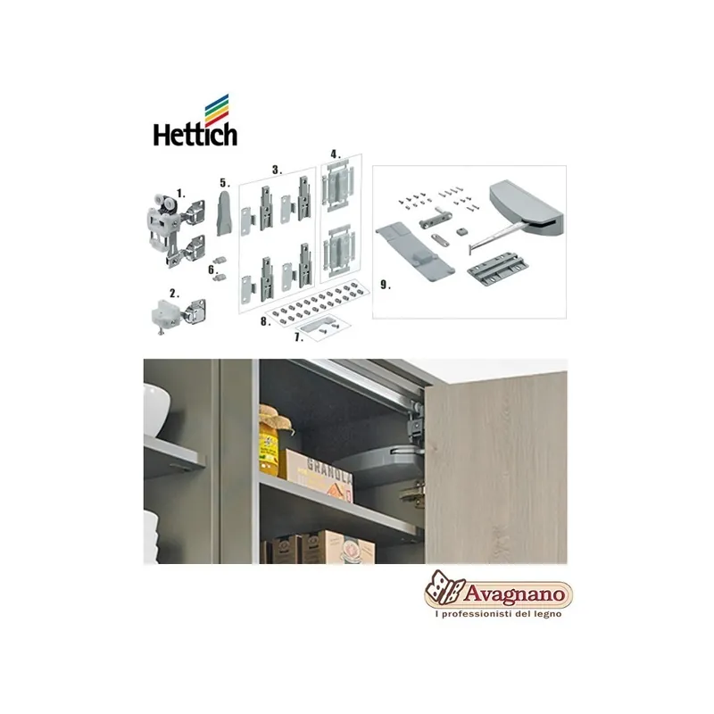 KIT GUARNITURA PER ANTE DI MOBILI A LIBRO WINGLINE L MAX 25KG AMMORTIZZATO DX - HETTICH Direct Beschikbaar