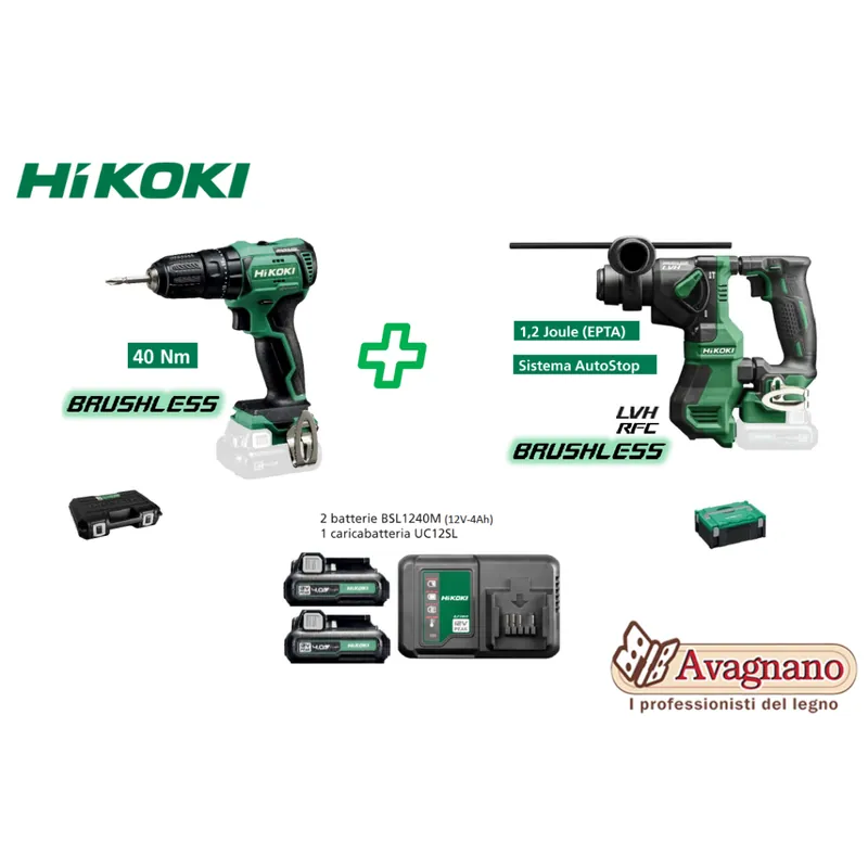 KIT KC12DH TRAPANO CON PERCUSSIONE DV12DD E TASSELLATORE DH12DD - HIKOKI Speciale Aanbieding