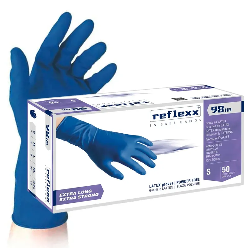 Bestel Nu Guanti monouso lattice blu Hi-Risk senza polvere Reflexx 98 L/9